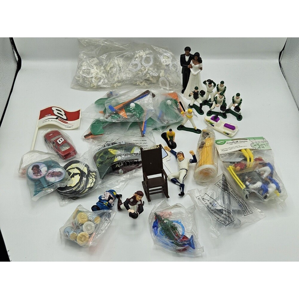 Vintage Cake Decoration Lot Baseball ~ Wedding~ Golf~Racing~Fishing~Barbie